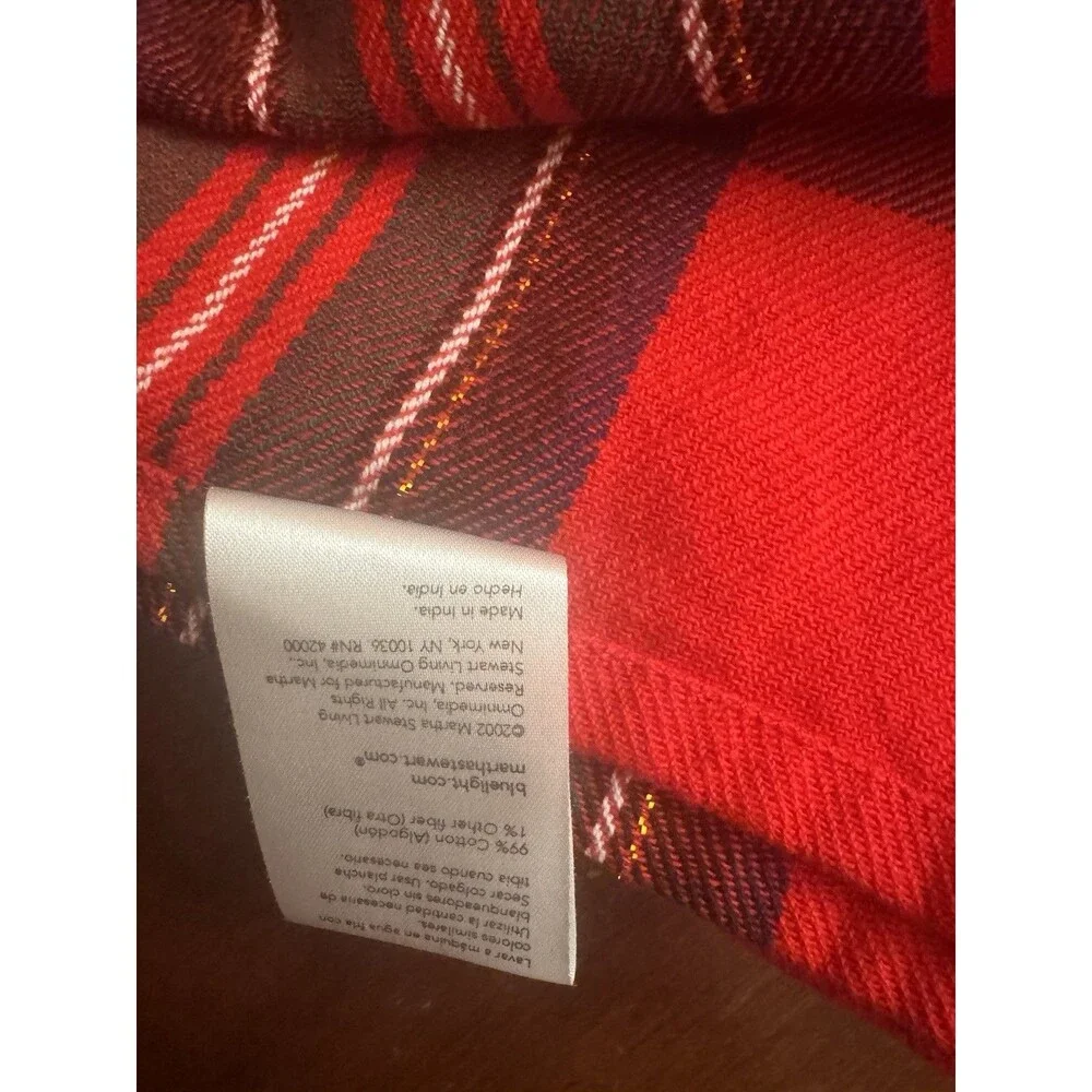 VTG Martha Stewart Everyday Tartan w/gold Christmas Tablecloth 47”x48” Red